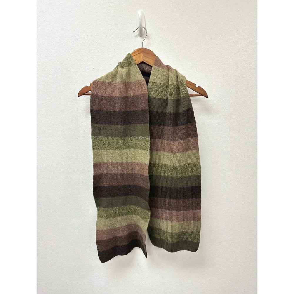 Vintage Y2K Gap Wool Knit Striped Scarf Green Brown 9.5